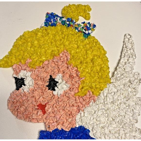 Vintage Melted Plastic Popcorn Christmas Angel Holiday Decor 21" Blue Retro - Picture 2 of 11